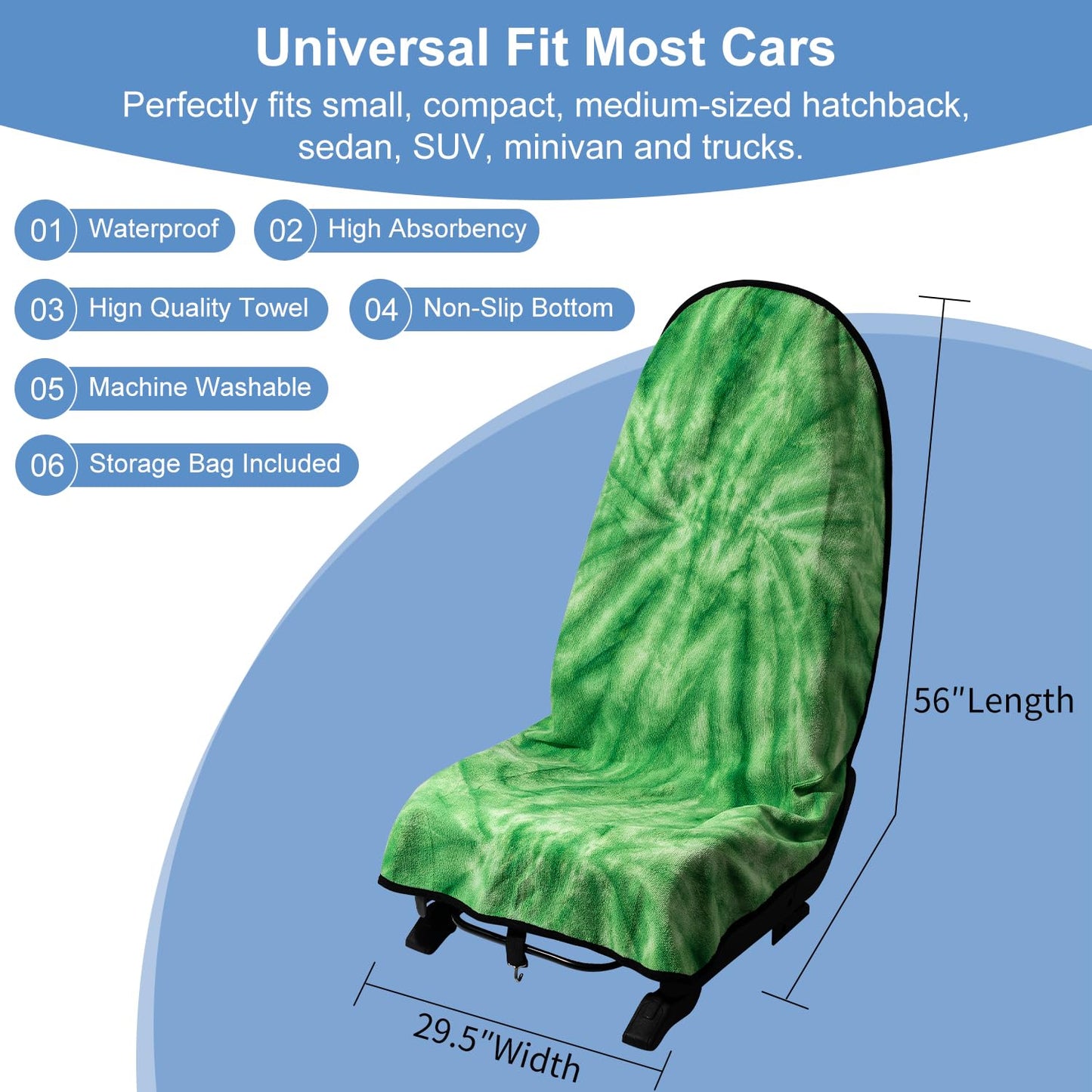 Waterproof Car Seat Cover for Athletes - Sweat-Proof Towel Bucket Seat Protector for Post-Gym, Running, Swimming & Beach - Universal Fit, Black