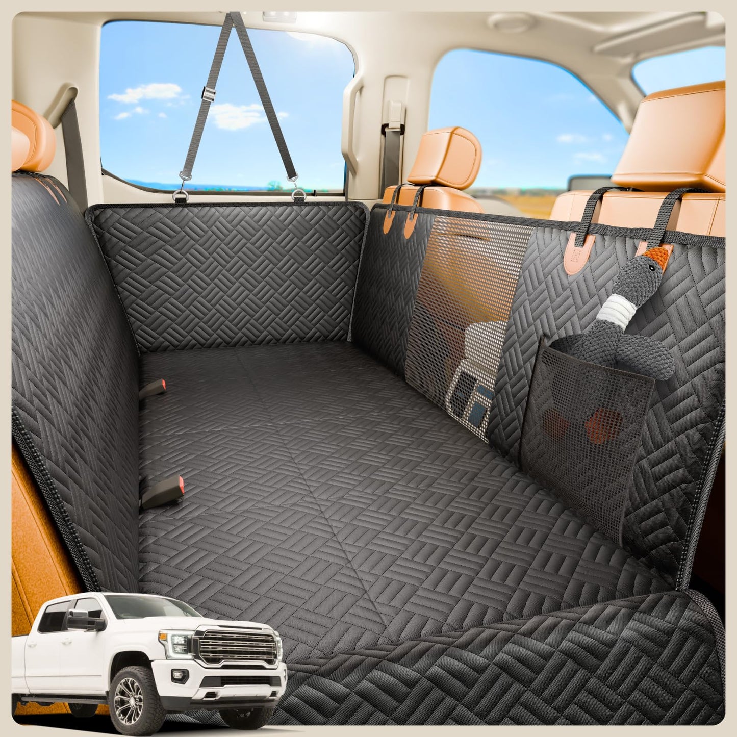 PROZAR Dog Car Seat Cover - Hard Bottom Back Seat Extender for Dogs, Supports 400lbs - Waterproof Pet Hammock for Car, SUV & Trucks (Black)