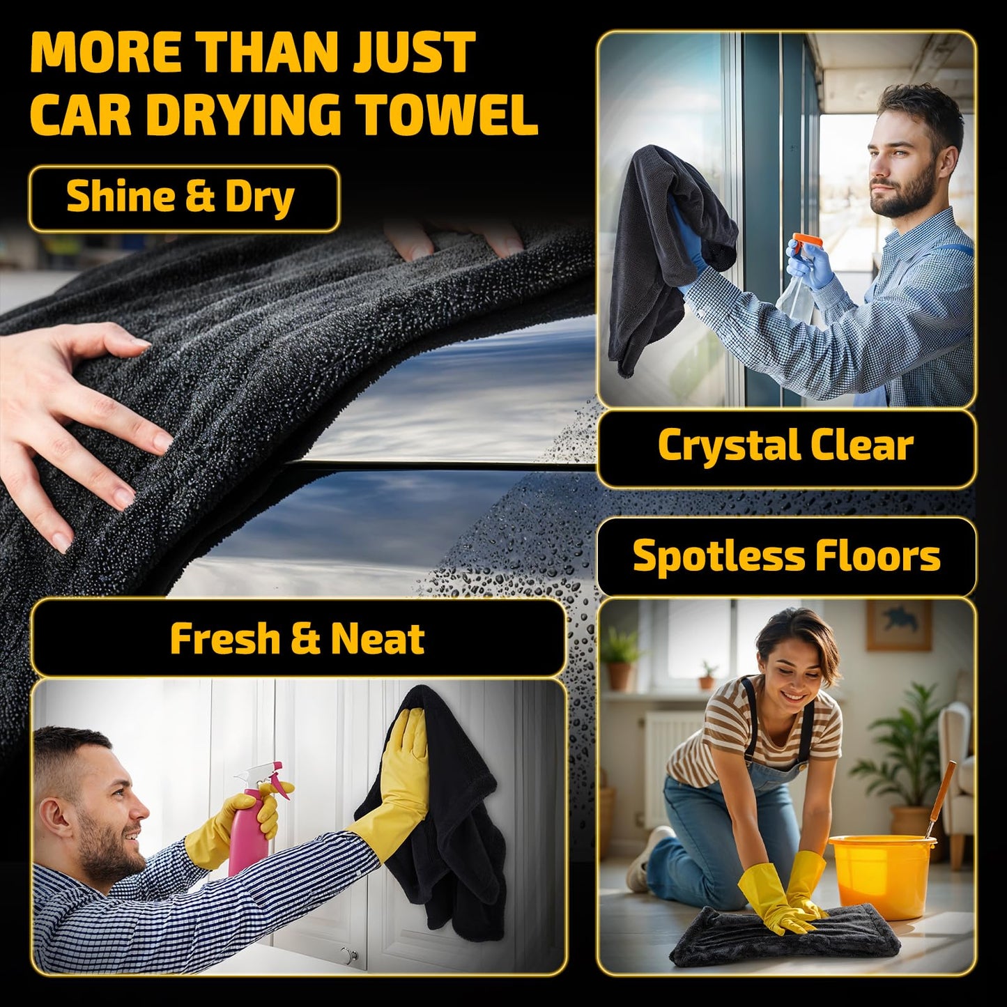 2-Pack 1200 GSM Car Drying Towels - 36"x24" Double-Twist Microfiber, Ultra-Absorbent & Scratch-Free Edgeless Design