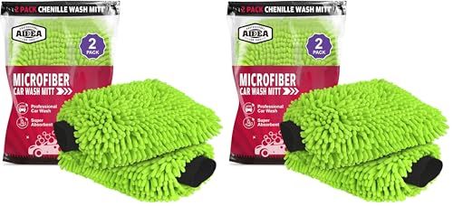 AIDEA Car Wash Mitt Microfiber, 2PK Scratch Free Lint-Free, Premium Chenille Microfiber Mitt Car Wash Brush, Green, Regular Size 7.12''X10.14''
