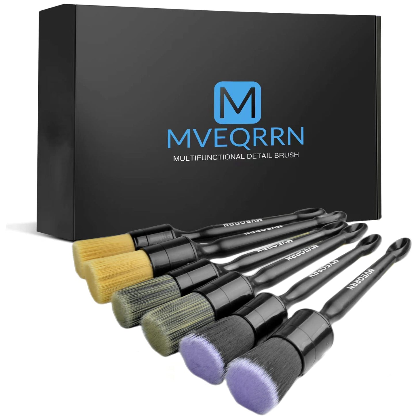 6pc Car Detailing Brush Set: 2 Boar’s Hair, 2 Ultra-Soft & 2 Fine Detail Brushes for Interior Leather, Air Vents, Trim & Exterior Cleaning