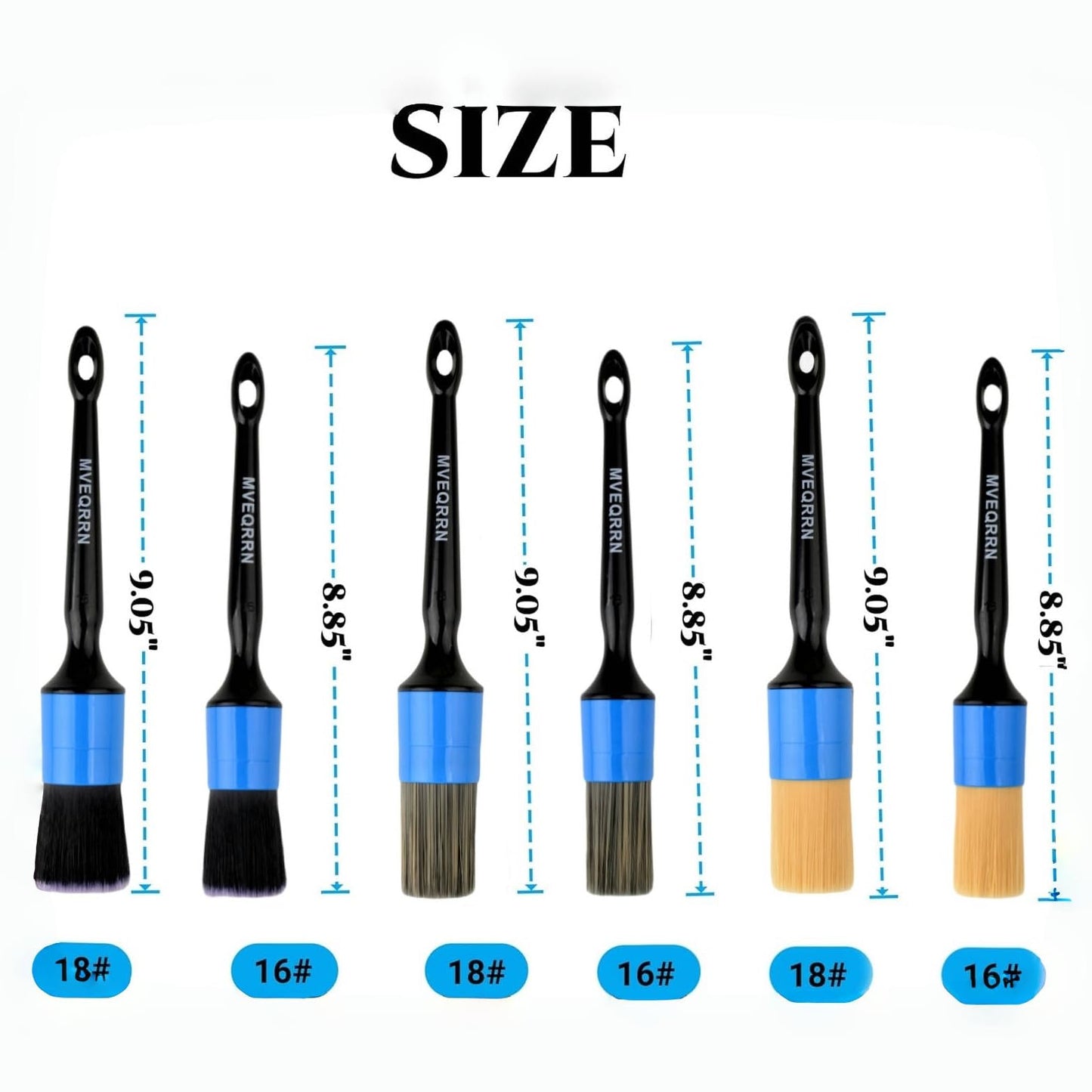 6pc Car Detailing Brush Set: 2 Boar’s Hair, 2 Ultra-Soft & 2 Fine Detail Brushes for Interior Leather, Air Vents, Trim & Exterior Cleaning