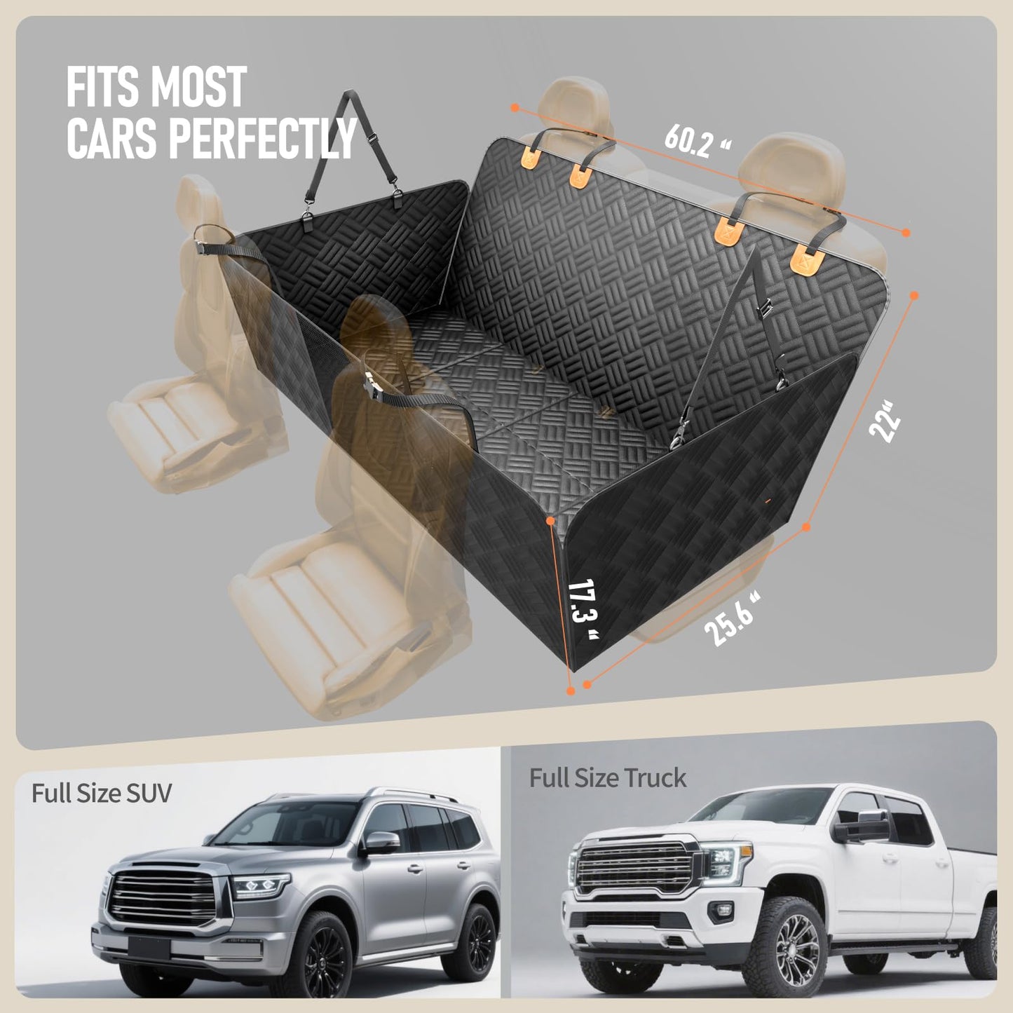 PROZAR Dog Car Seat Cover - Hard Bottom Back Seat Extender for Dogs, Supports 400lbs - Waterproof Pet Hammock for Car, SUV & Trucks (Black)