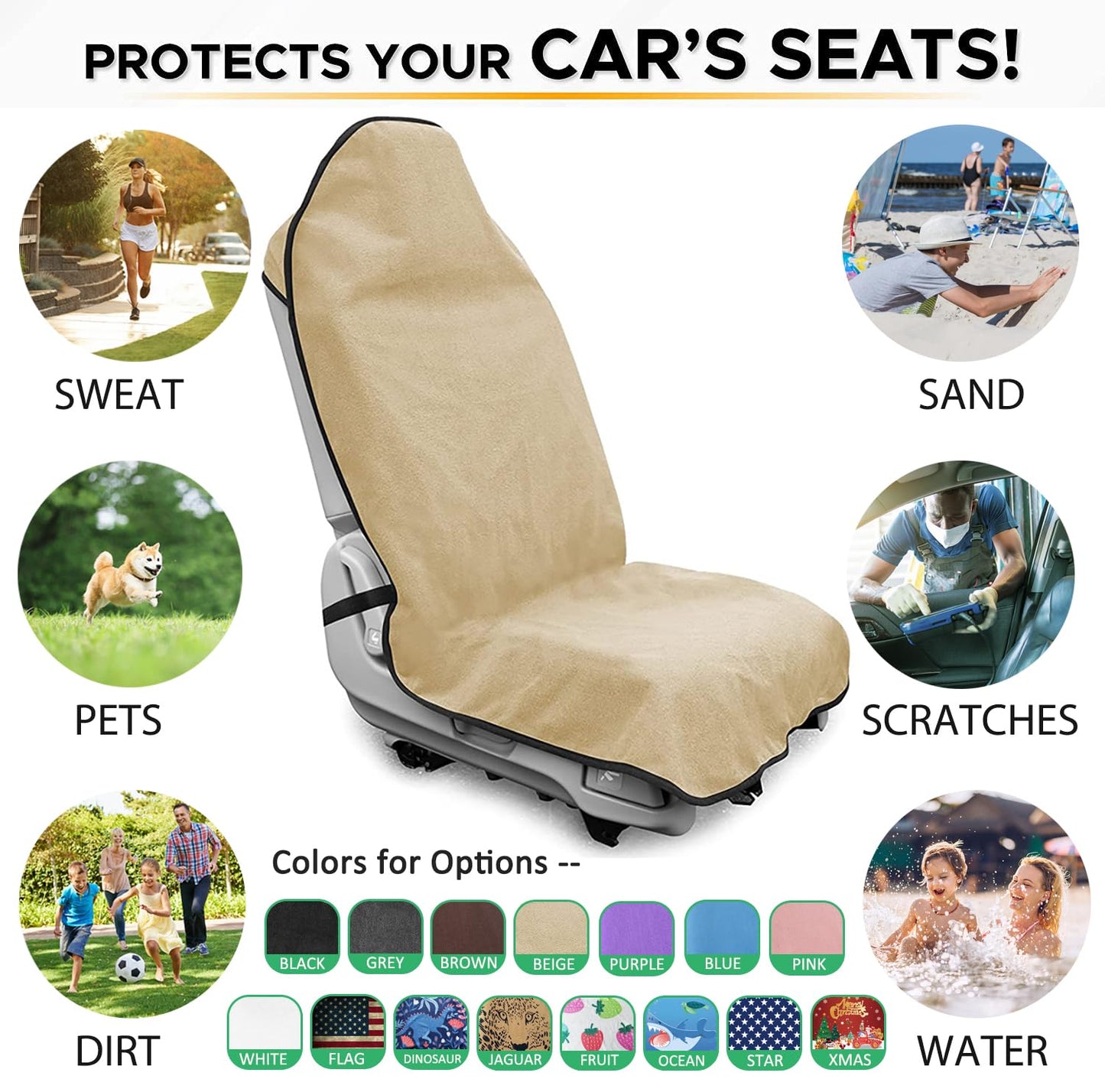 Waterproof Car Seat Cover for Athletes - Sweat-Proof Towel Bucket Seat Protector for Post-Gym, Running, Swimming & Beach - Universal Fit, Black