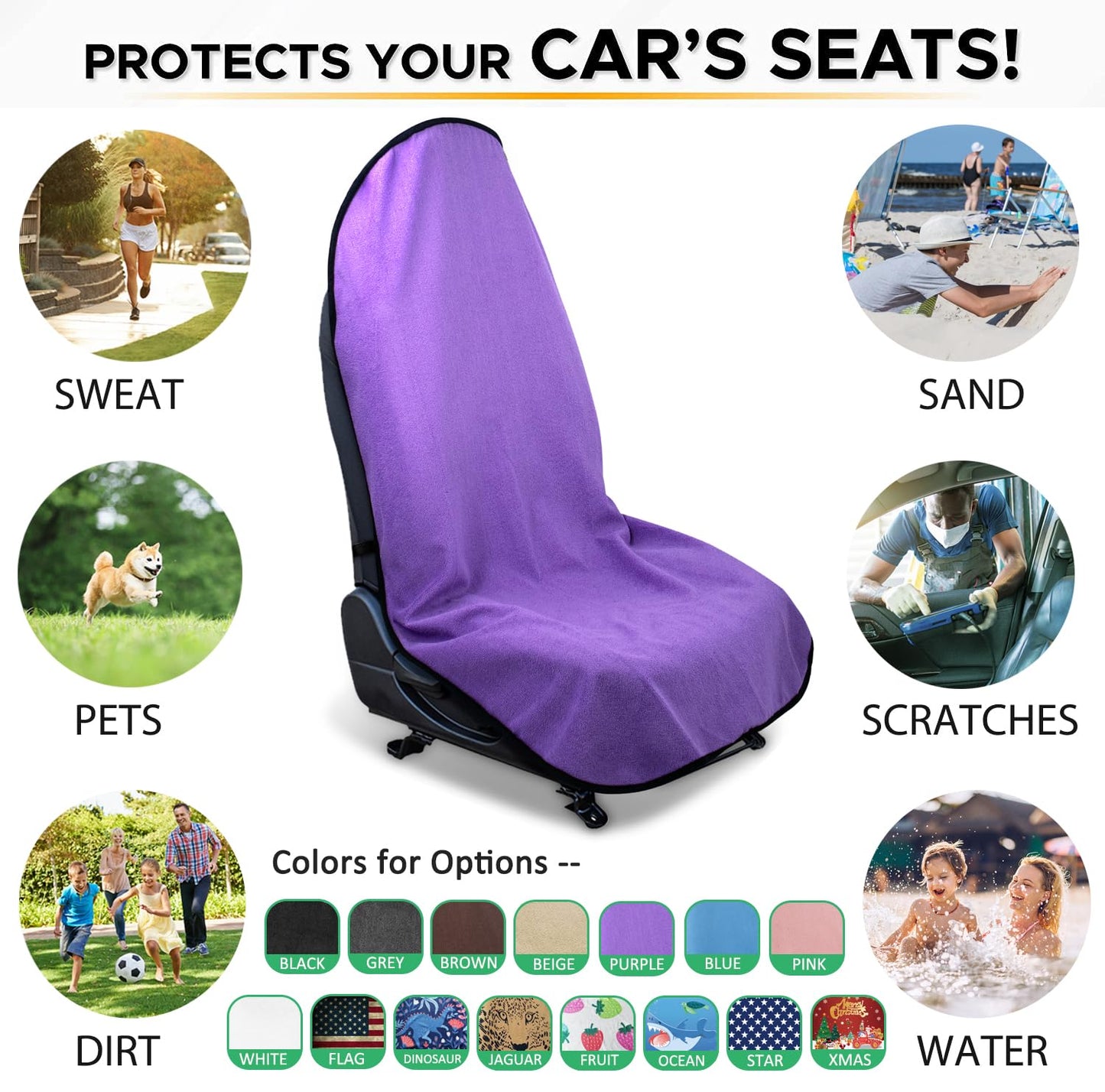 Waterproof Car Seat Cover for Athletes - Sweat-Proof Towel Bucket Seat Protector for Post-Gym, Running, Swimming & Beach - Universal Fit, Black