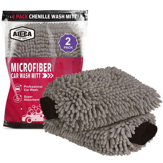 AIDEA Car Wash Mitt Microfiber, 2PK Scratch Free Lint-Free, Premium Chenille Microfiber Mitt Car Wash Brush, Green, Regular Size 7.12''X10.14''