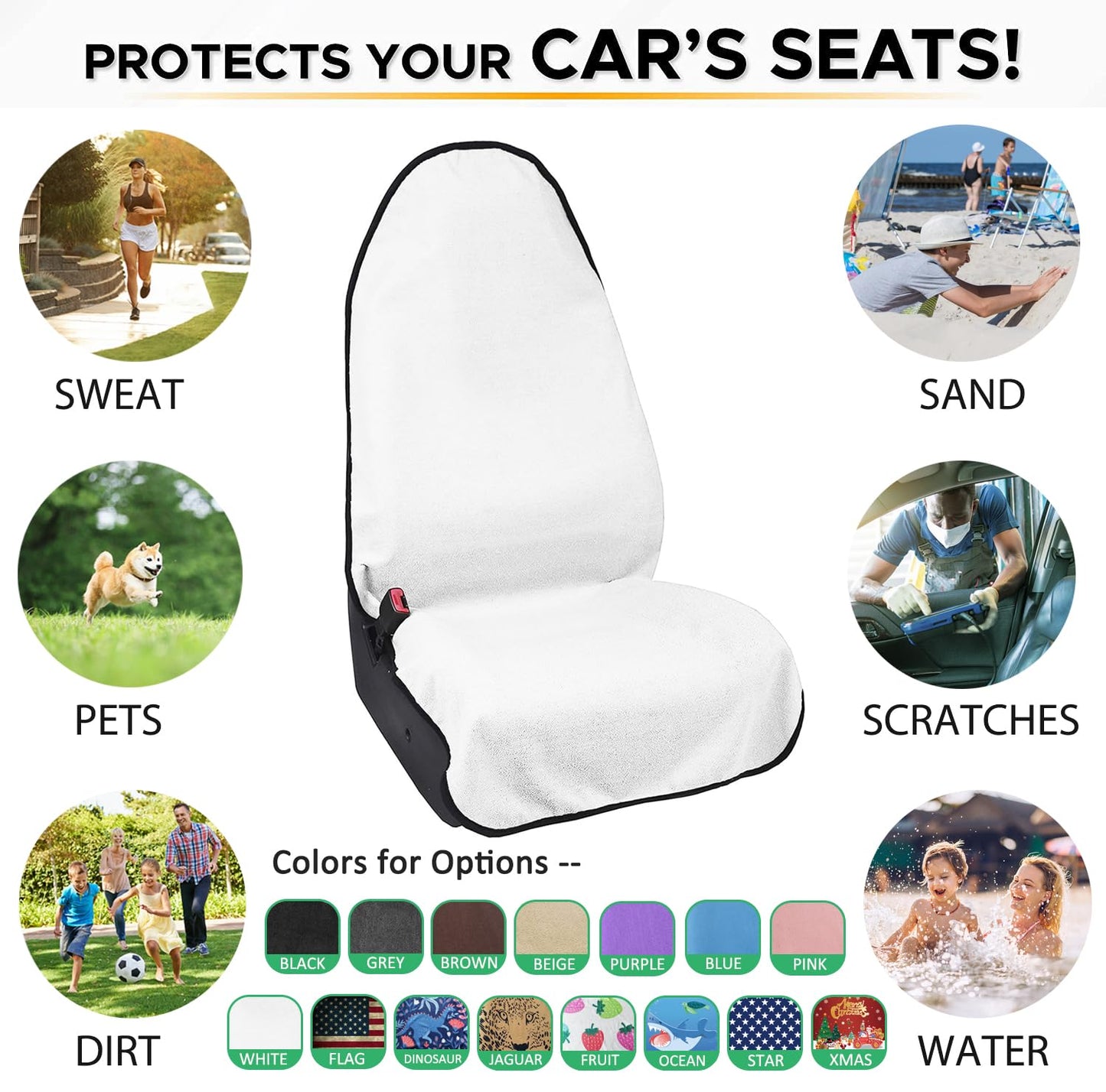 Waterproof Car Seat Cover for Athletes - Sweat-Proof Towel Bucket Seat Protector for Post-Gym, Running, Swimming & Beach - Universal Fit, Black