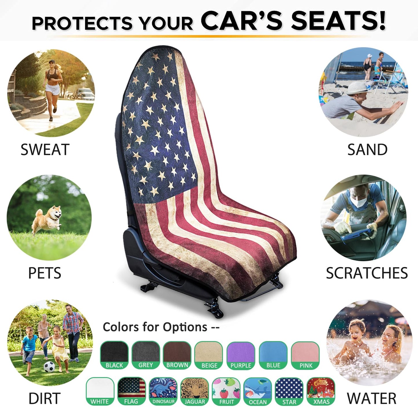 Waterproof Car Seat Cover for Athletes - Sweat-Proof Towel Bucket Seat Protector for Post-Gym, Running, Swimming & Beach - Universal Fit, Black