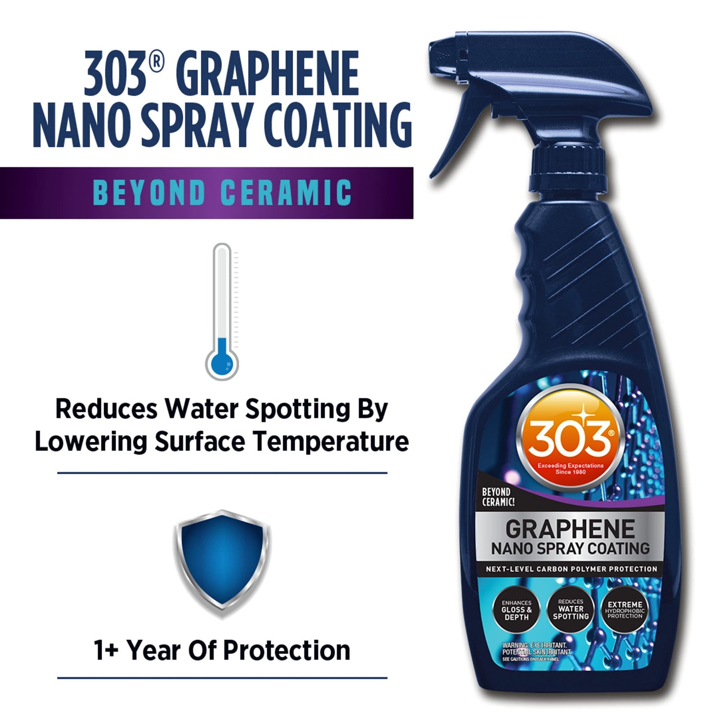 303 Graphene Nano Spray Coating (15.5oz) - 1+ Year High-Gloss Protection, Hydrophobic Water Repellent & UV Resistant Ceramic Alternative