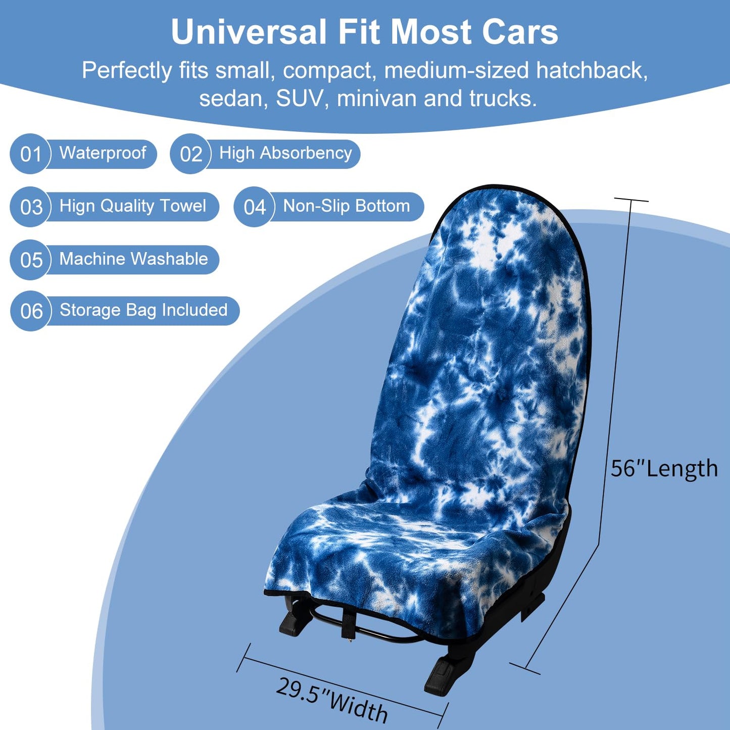 Waterproof Car Seat Cover for Athletes - Sweat-Proof Towel Bucket Seat Protector for Post-Gym, Running, Swimming & Beach - Universal Fit, Black