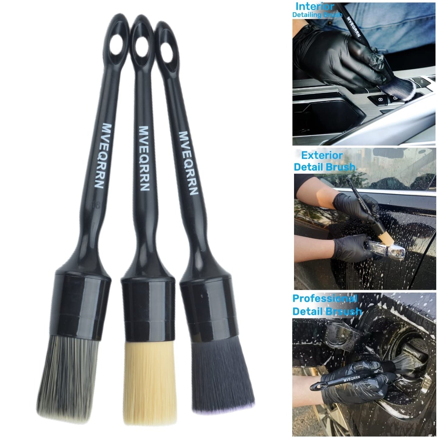 6pc Car Detailing Brush Set: 2 Boar’s Hair, 2 Ultra-Soft & 2 Fine Detail Brushes for Interior Leather, Air Vents, Trim & Exterior Cleaning