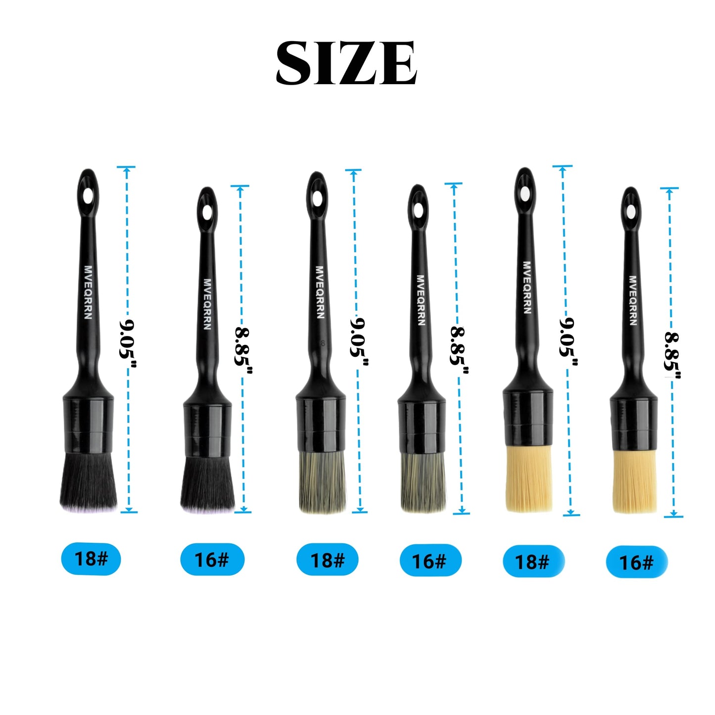 6pc Car Detailing Brush Set: 2 Boar’s Hair, 2 Ultra-Soft & 2 Fine Detail Brushes for Interior Leather, Air Vents, Trim & Exterior Cleaning