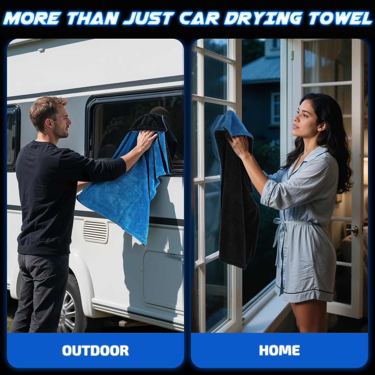 2-Pack 1200 GSM Car Drying Towels - 36"x24" Double-Twist Microfiber, Ultra-Absorbent & Scratch-Free Edgeless Design