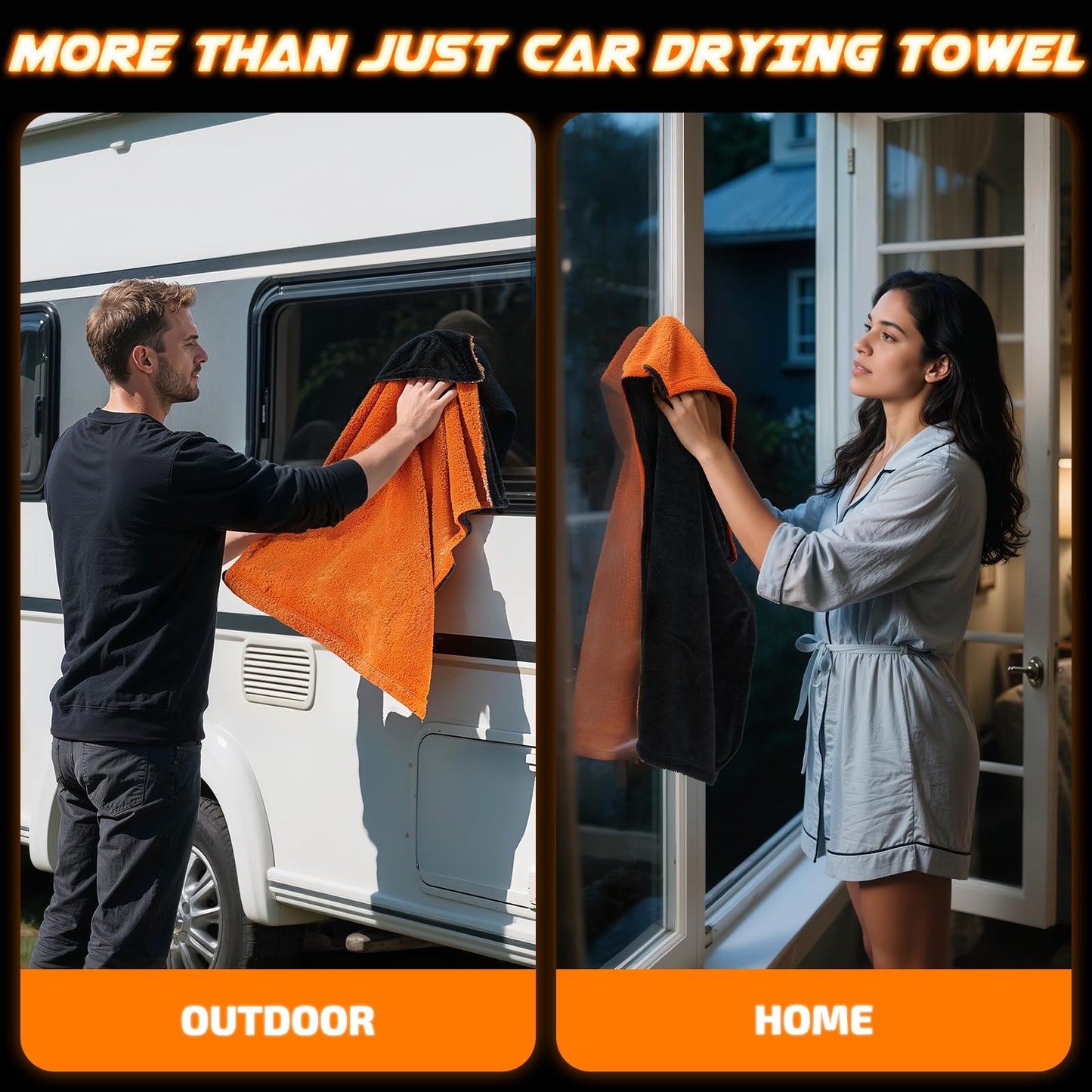 2-Pack 1200 GSM Car Drying Towels - 36"x24" Double-Twist Microfiber, Ultra-Absorbent & Scratch-Free Edgeless Design