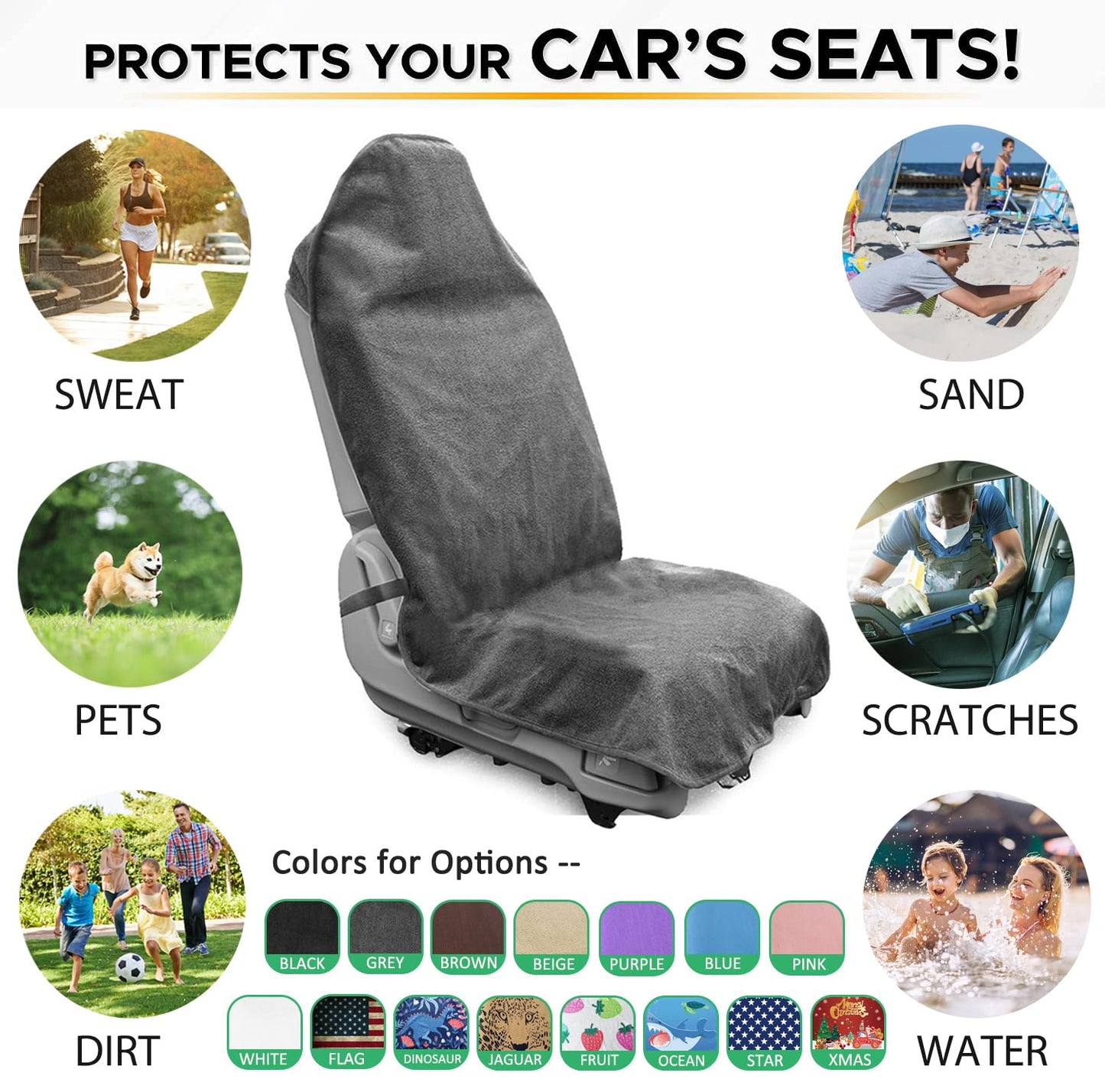 Waterproof Car Seat Cover for Athletes - Sweat-Proof Towel Bucket Seat Protector for Post-Gym, Running, Swimming & Beach - Universal Fit, Black