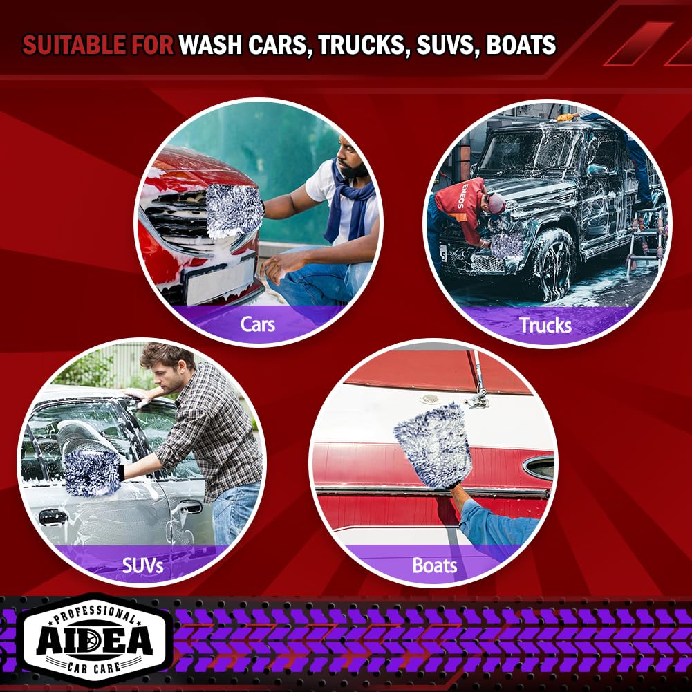 AIDEA Car Wash Mitt Microfiber, 2PK Scratch Free Lint-Free, Premium Chenille Microfiber Mitt Car Wash Brush, Green, Regular Size 7.12''X10.14''