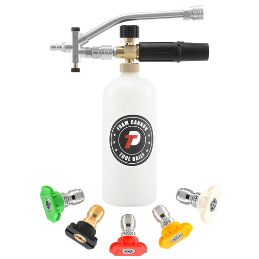 Tool Daily Foam Cannon with 1/4 Inch Quick Connector, 1 Liter, 5 Pressure Washer Nozzle Tips
