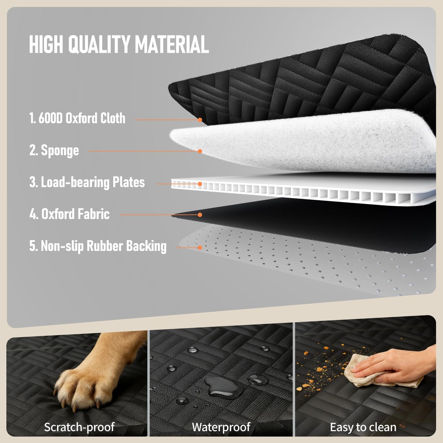 PROZAR Dog Car Seat Cover - Hard Bottom Back Seat Extender for Dogs, Supports 400lbs - Waterproof Pet Hammock for Car, SUV & Trucks (Black)