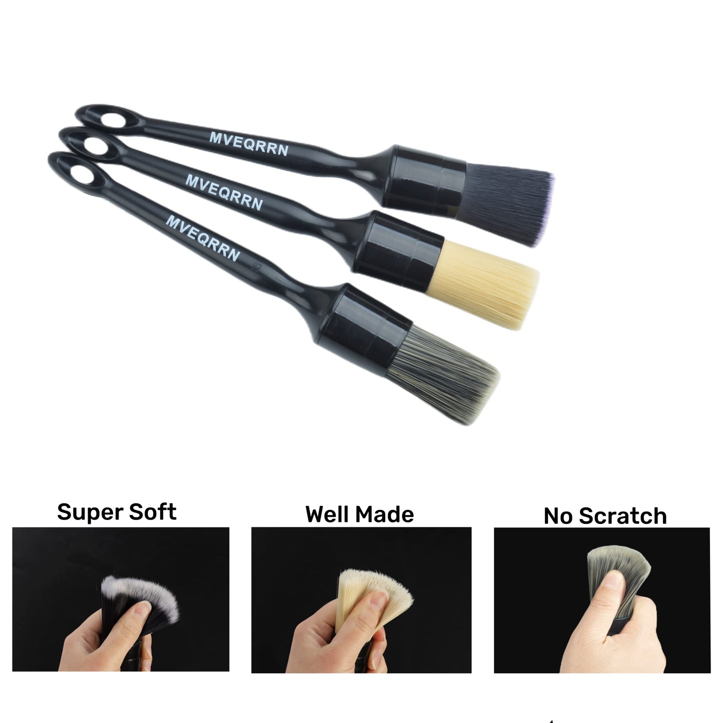 6pc Car Detailing Brush Set: 2 Boar’s Hair, 2 Ultra-Soft & 2 Fine Detail Brushes for Interior Leather, Air Vents, Trim & Exterior Cleaning