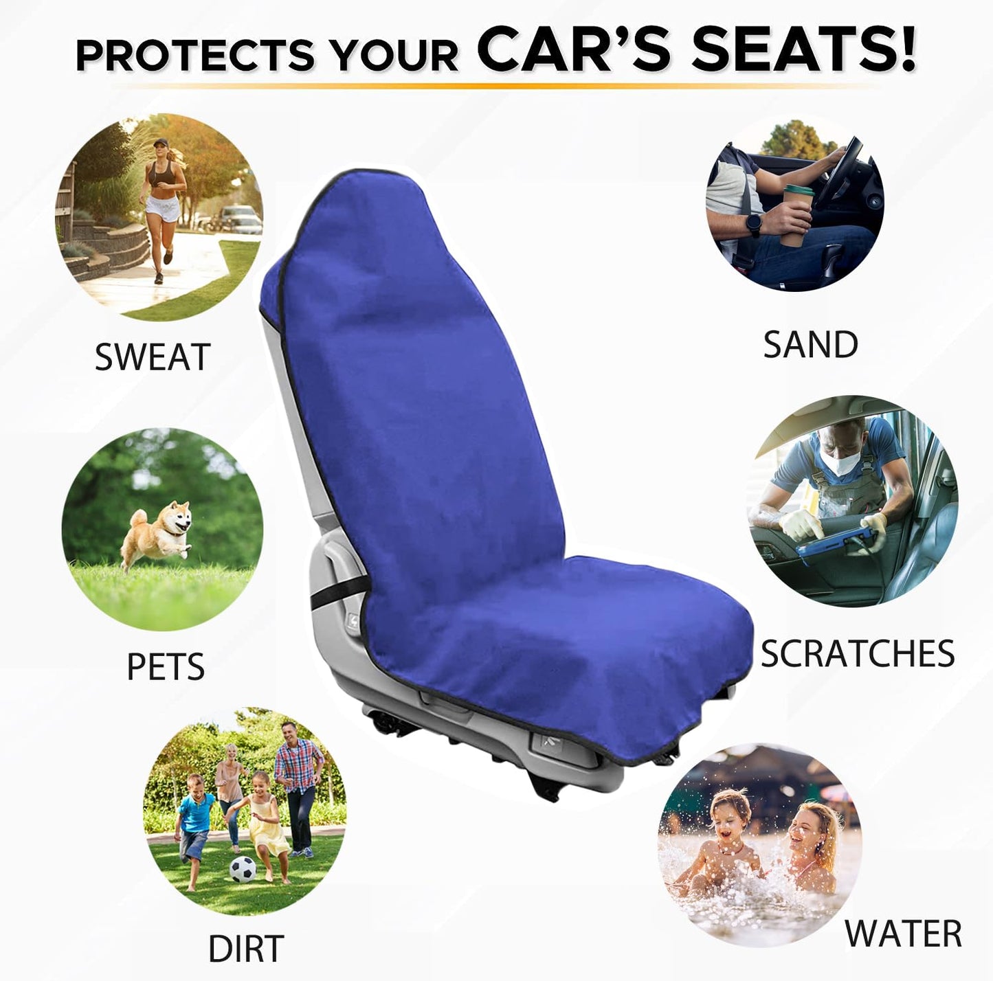 Waterproof Car Seat Cover for Athletes - Sweat-Proof Towel Bucket Seat Protector for Post-Gym, Running, Swimming & Beach - Universal Fit, Black