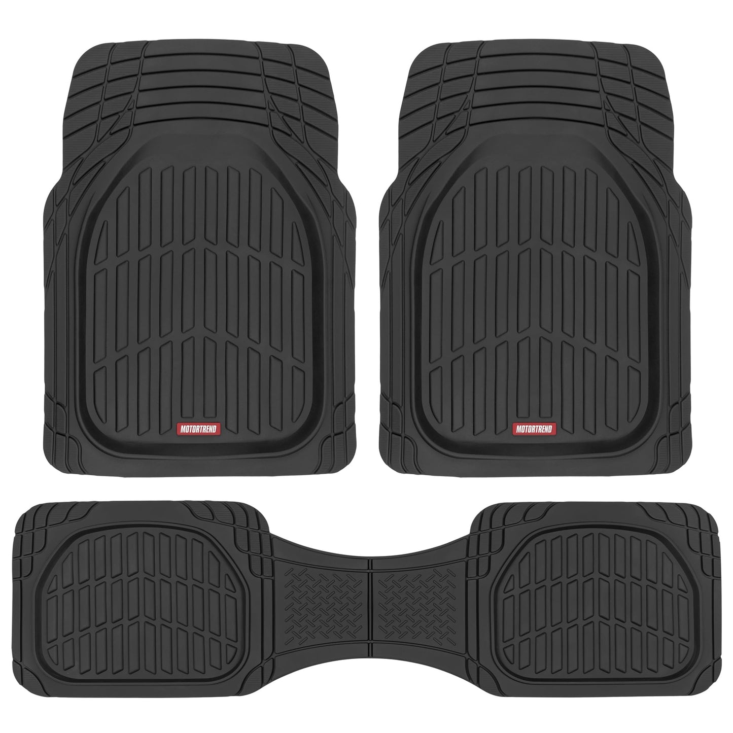 Motor Trend FlexTough All-Weather Floor Mats - Black Deep Dish Waterproof Trim-to-Fit Rubber Liners for Cars, Trucks & SUVs (4-Piece Set)