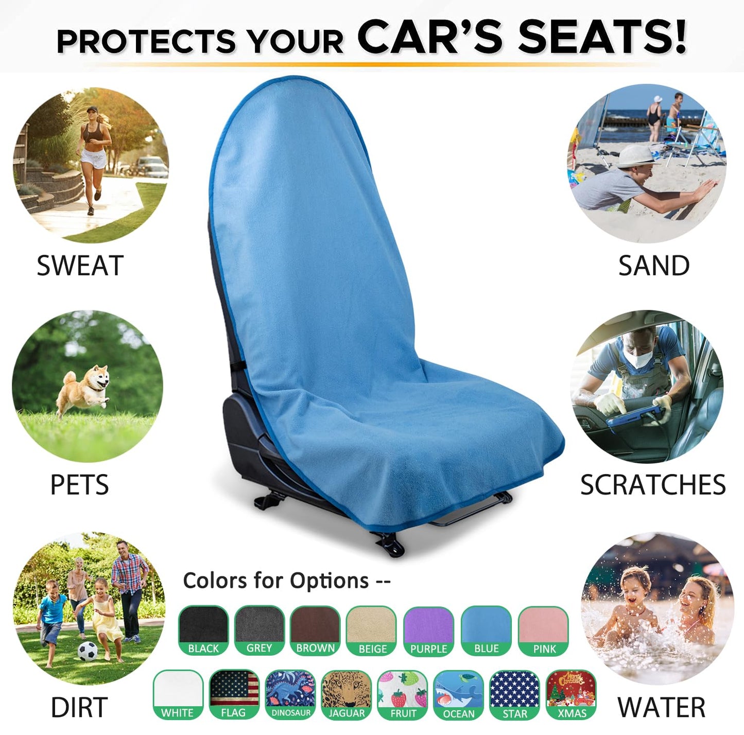 Waterproof Car Seat Cover for Athletes - Sweat-Proof Towel Bucket Seat Protector for Post-Gym, Running, Swimming & Beach - Universal Fit, Black