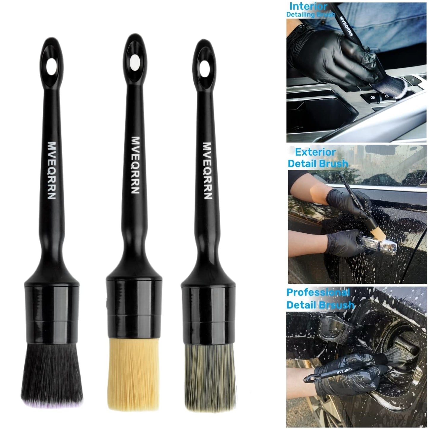 6pc Car Detailing Brush Set: 2 Boar’s Hair, 2 Ultra-Soft & 2 Fine Detail Brushes for Interior Leather, Air Vents, Trim & Exterior Cleaning