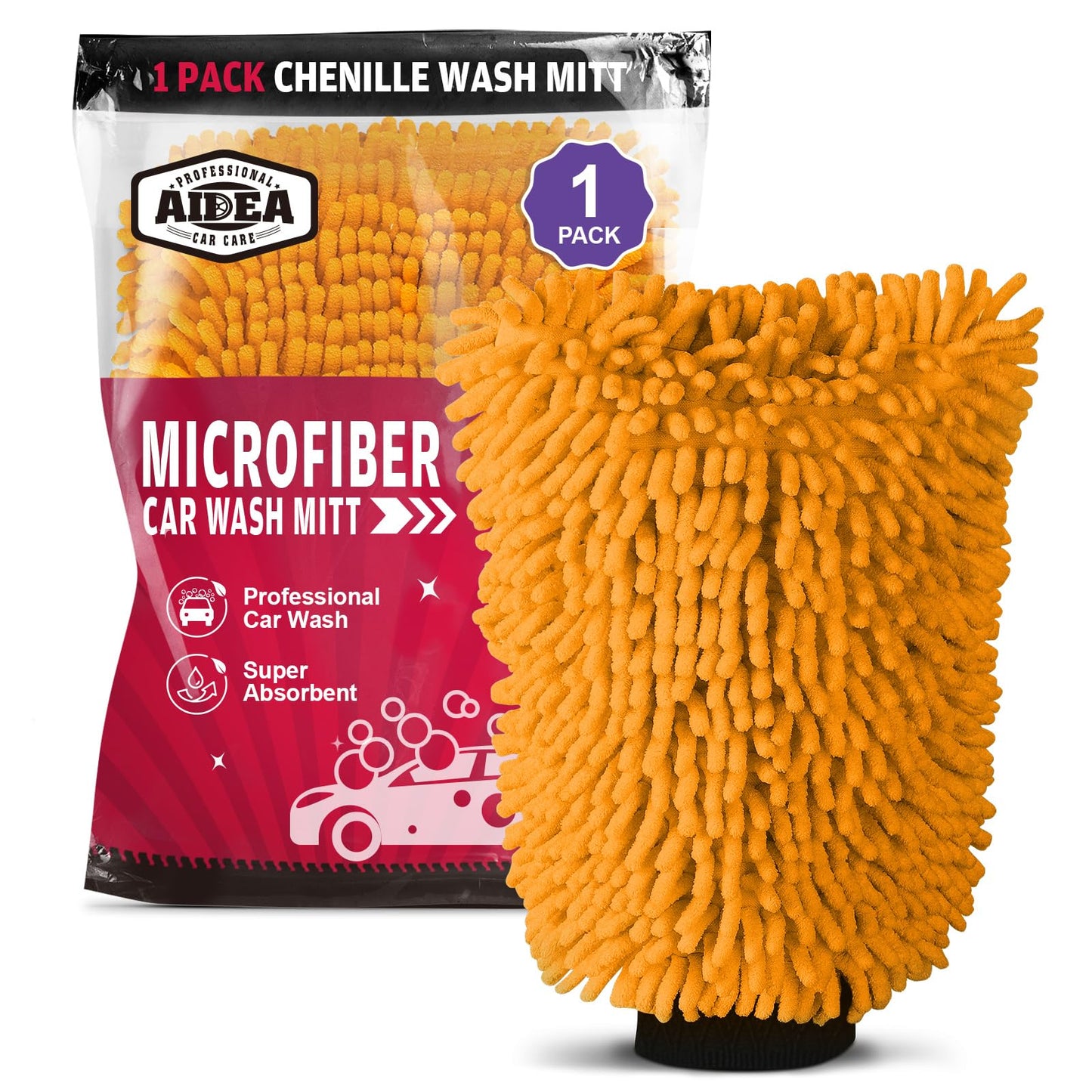 AIDEA Car Wash Mitt Microfiber, 2PK Scratch Free Lint-Free, Premium Chenille Microfiber Mitt Car Wash Brush, Green, Regular Size 7.12''X10.14''