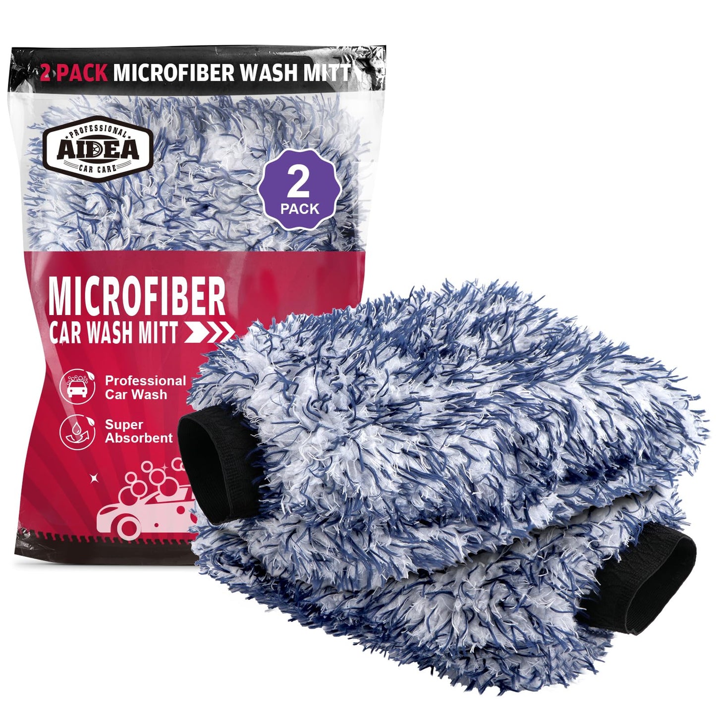 AIDEA Car Wash Mitt Microfiber, 2PK Scratch Free Lint-Free, Premium Chenille Microfiber Mitt Car Wash Brush, Green, Regular Size 7.12''X10.14''