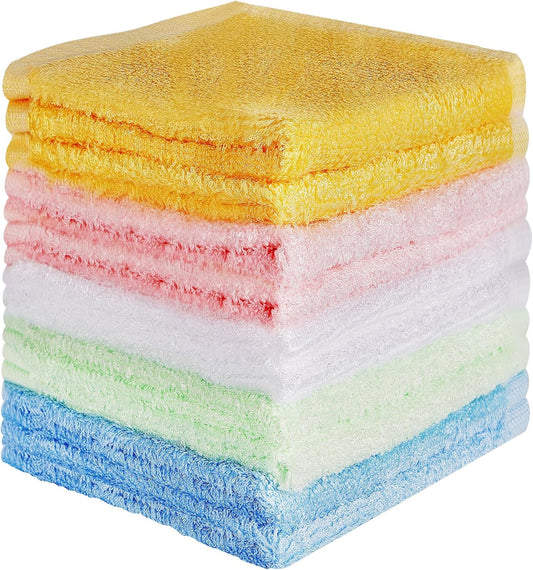 10 Pack Microfiber Wash Cloth, 10x10 Inch Highly Absorbent and Soft Feel Fingertip Towels, Machine Washable Washcloths for Bathroom, Gym, Hotel, Spa and Kitchen, Multicolor