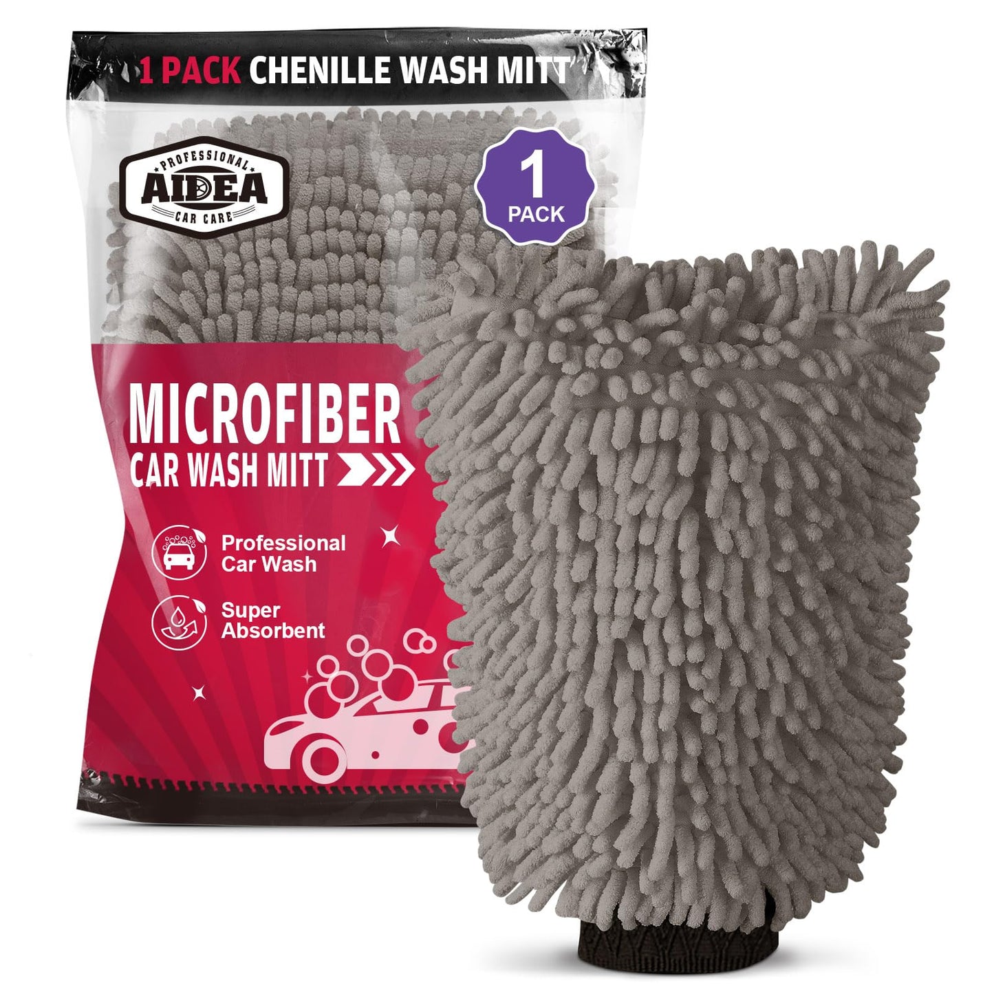 AIDEA Car Wash Mitt Microfiber, 2PK Scratch Free Lint-Free, Premium Chenille Microfiber Mitt Car Wash Brush, Green, Regular Size 7.12''X10.14''