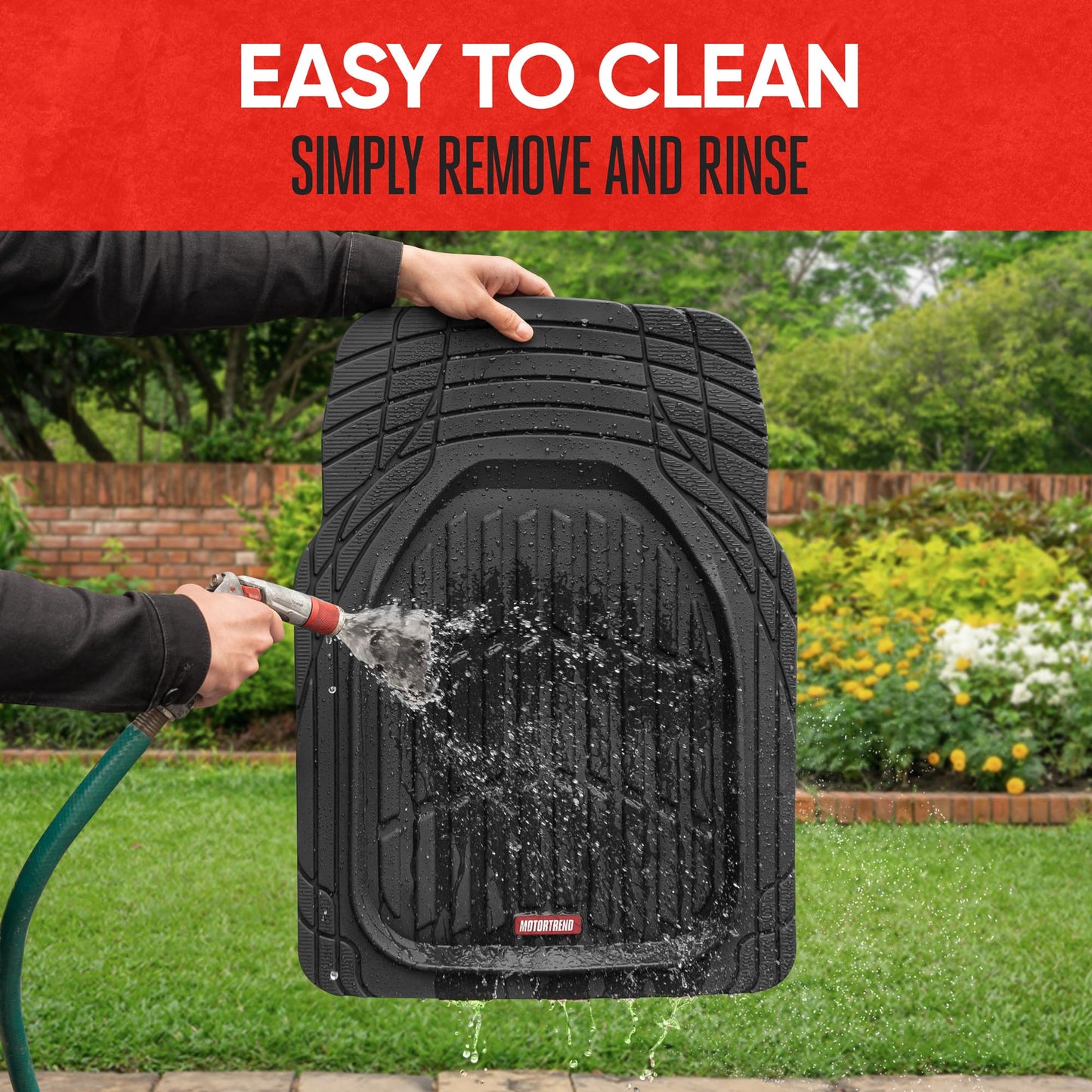 Motor Trend FlexTough All-Weather Floor Mats - Black Deep Dish Waterproof Trim-to-Fit Rubber Liners for Cars, Trucks & SUVs (4-Piece Set)