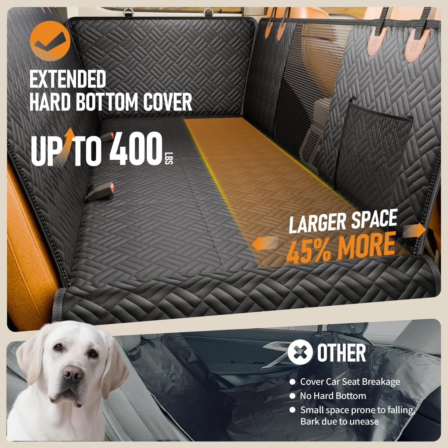 PROZAR Dog Car Seat Cover - Hard Bottom Back Seat Extender for Dogs, Supports 400lbs - Waterproof Pet Hammock for Car, SUV & Trucks (Black)