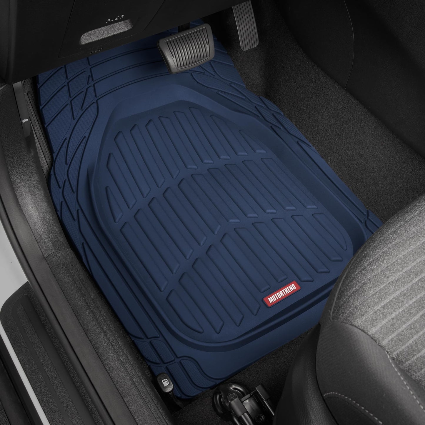 Motor Trend FlexTough All-Weather Floor Mats - Black Deep Dish Waterproof Trim-to-Fit Rubber Liners for Cars, Trucks & SUVs (4-Piece Set)