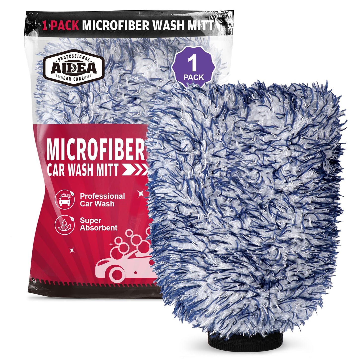 AIDEA Car Wash Mitt Microfiber, 2PK Scratch Free Lint-Free, Premium Chenille Microfiber Mitt Car Wash Brush, Green, Regular Size 7.12''X10.14''