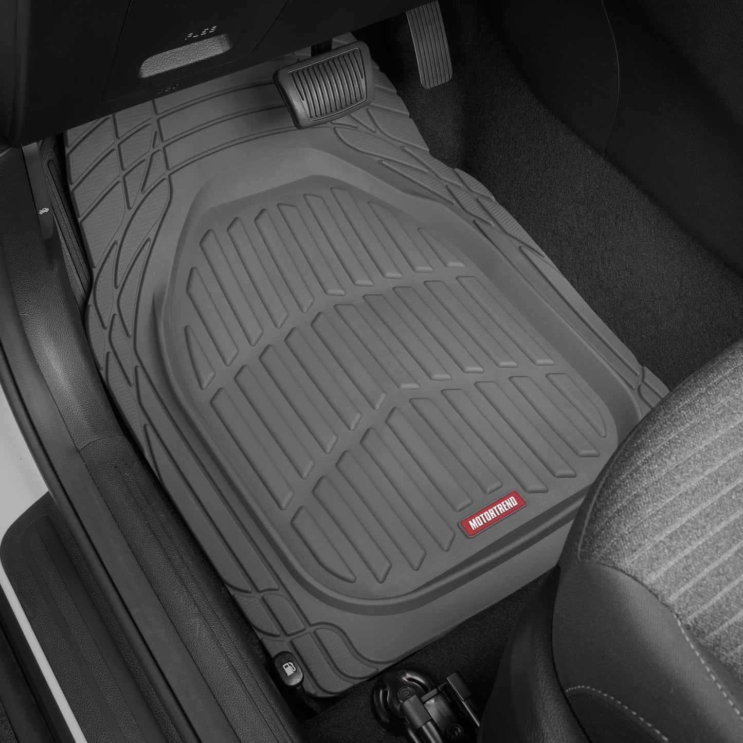 Motor Trend FlexTough All-Weather Floor Mats - Black Deep Dish Waterproof Trim-to-Fit Rubber Liners for Cars, Trucks & SUVs (4-Piece Set)