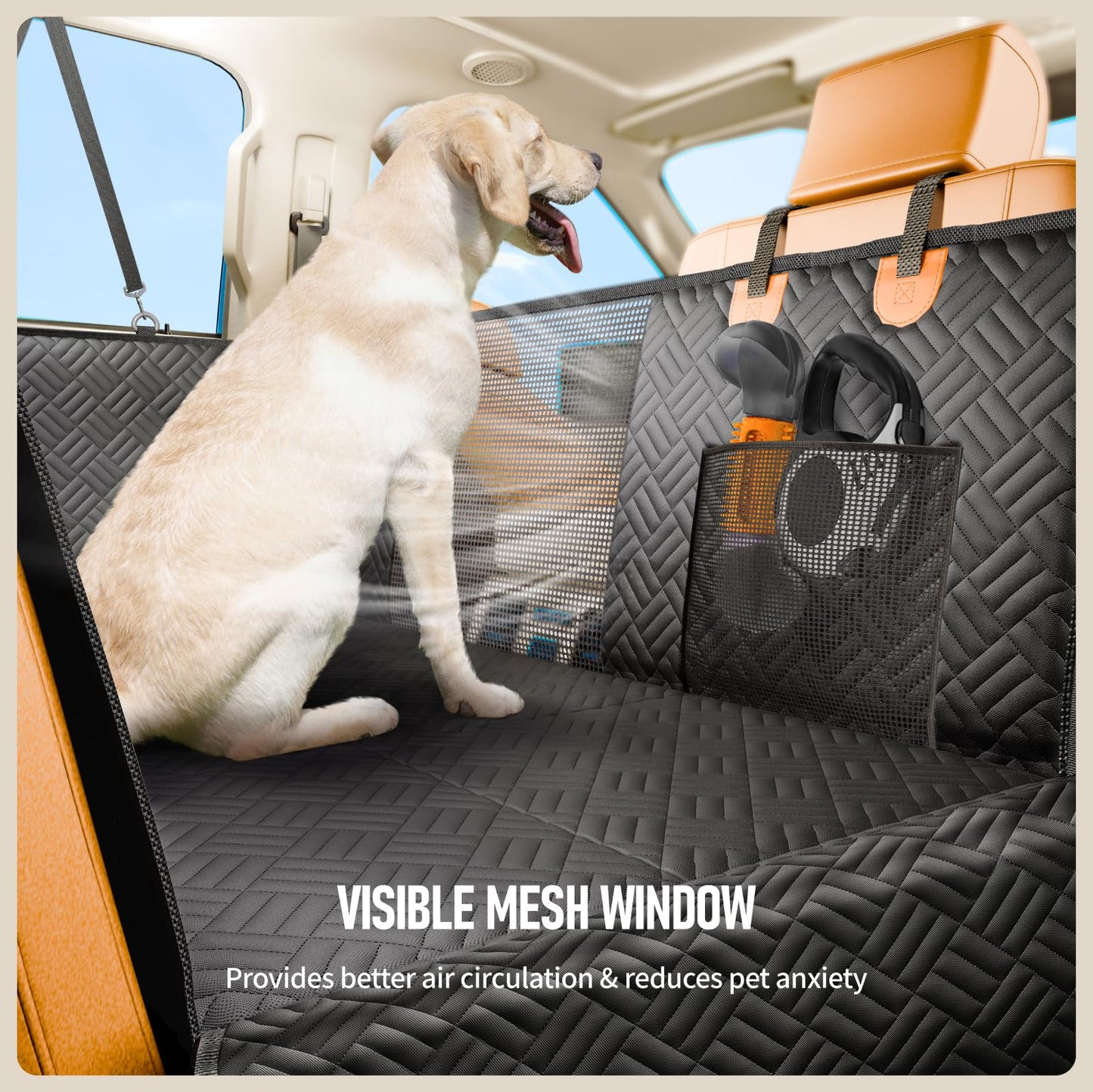 PROZAR Dog Car Seat Cover - Hard Bottom Back Seat Extender for Dogs, Supports 400lbs - Waterproof Pet Hammock for Car, SUV & Trucks (Black)