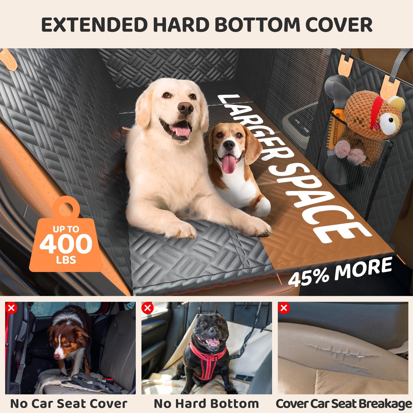 PROZAR Dog Car Seat Cover - Hard Bottom Back Seat Extender for Dogs, Supports 400lbs - Waterproof Pet Hammock for Car, SUV & Trucks (Black)