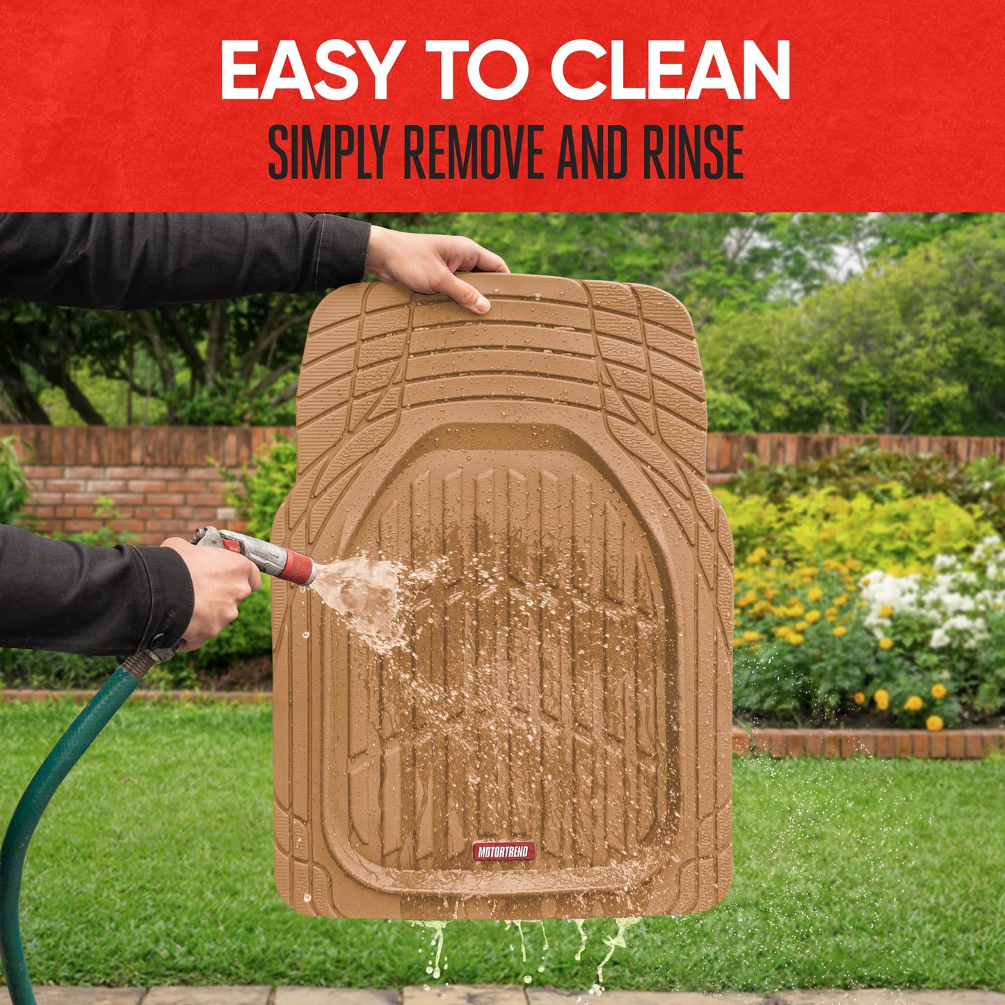 Motor Trend FlexTough All-Weather Floor Mats - Black Deep Dish Waterproof Trim-to-Fit Rubber Liners for Cars, Trucks & SUVs (4-Piece Set)