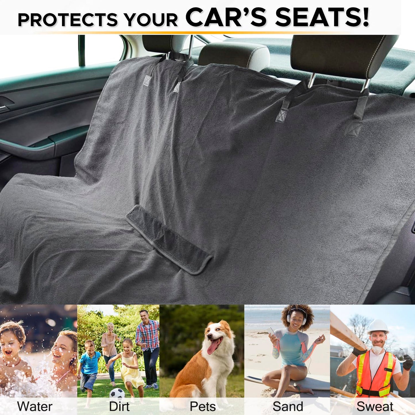 Waterproof Car Seat Cover for Athletes - Sweat-Proof Towel Bucket Seat Protector for Post-Gym, Running, Swimming & Beach - Universal Fit, Black