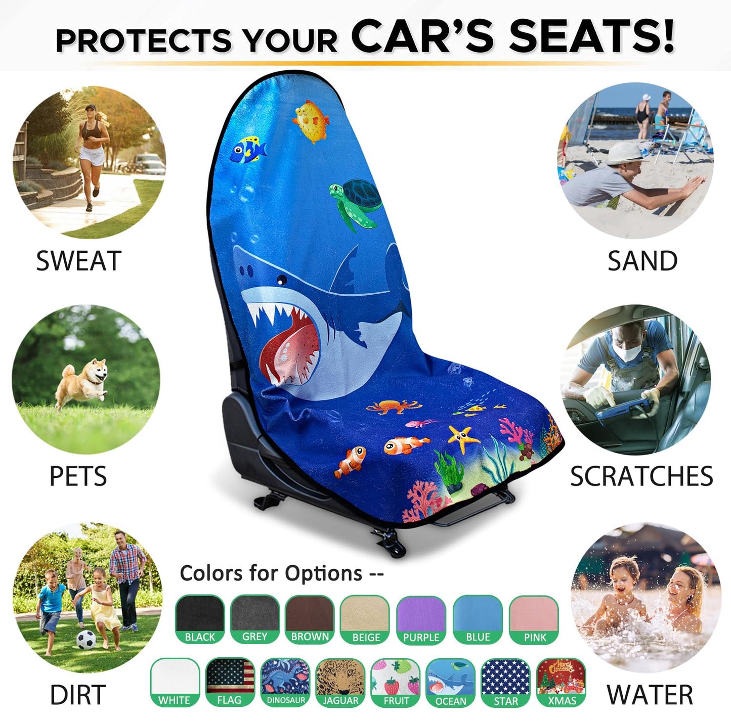 Waterproof Car Seat Cover for Athletes - Sweat-Proof Towel Bucket Seat Protector for Post-Gym, Running, Swimming & Beach - Universal Fit, Black