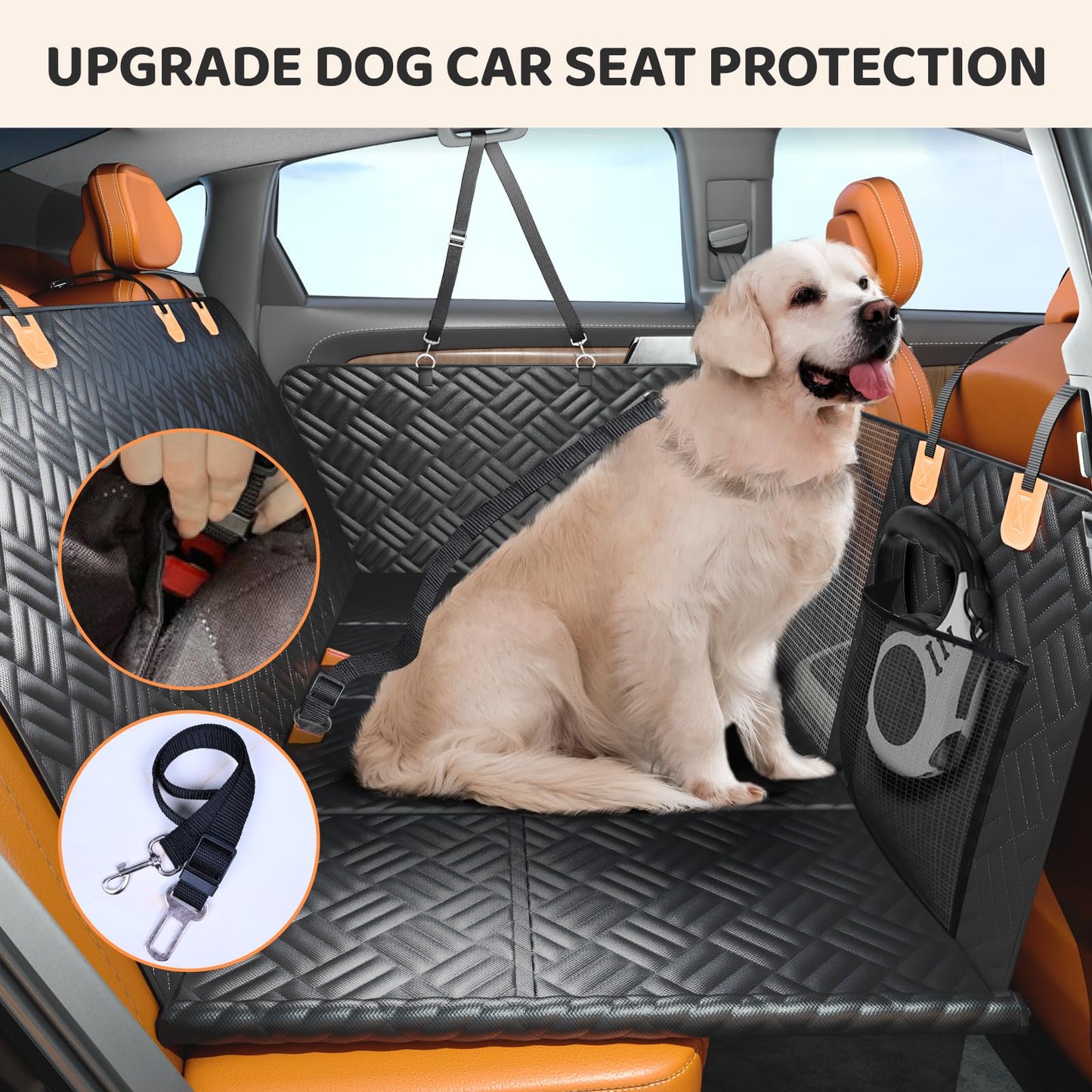 PROZAR Dog Car Seat Cover - Hard Bottom Back Seat Extender for Dogs, Supports 400lbs - Waterproof Pet Hammock for Car, SUV & Trucks (Black)