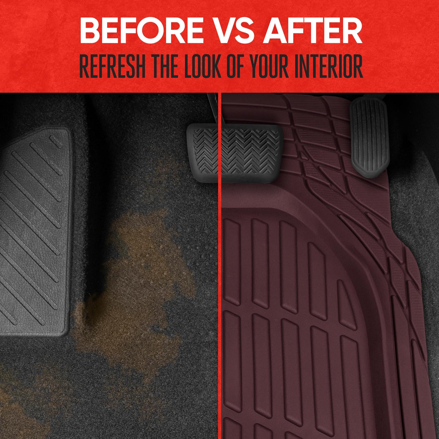 Motor Trend FlexTough All-Weather Floor Mats - Black Deep Dish Waterproof Trim-to-Fit Rubber Liners for Cars, Trucks & SUVs (4-Piece Set)