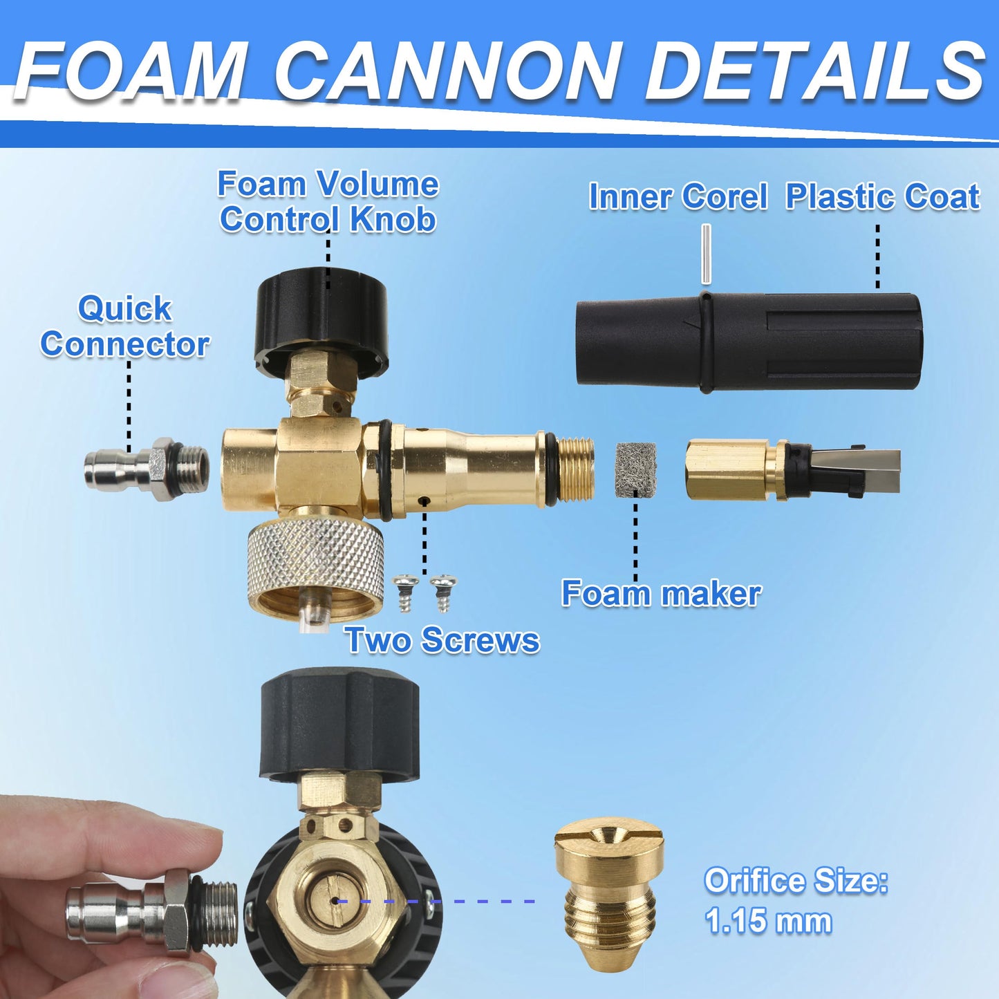 Tool Daily Foam Cannon with 1/4 Inch Quick Connector, 1 Liter, 5 Pressure Washer Nozzle Tips