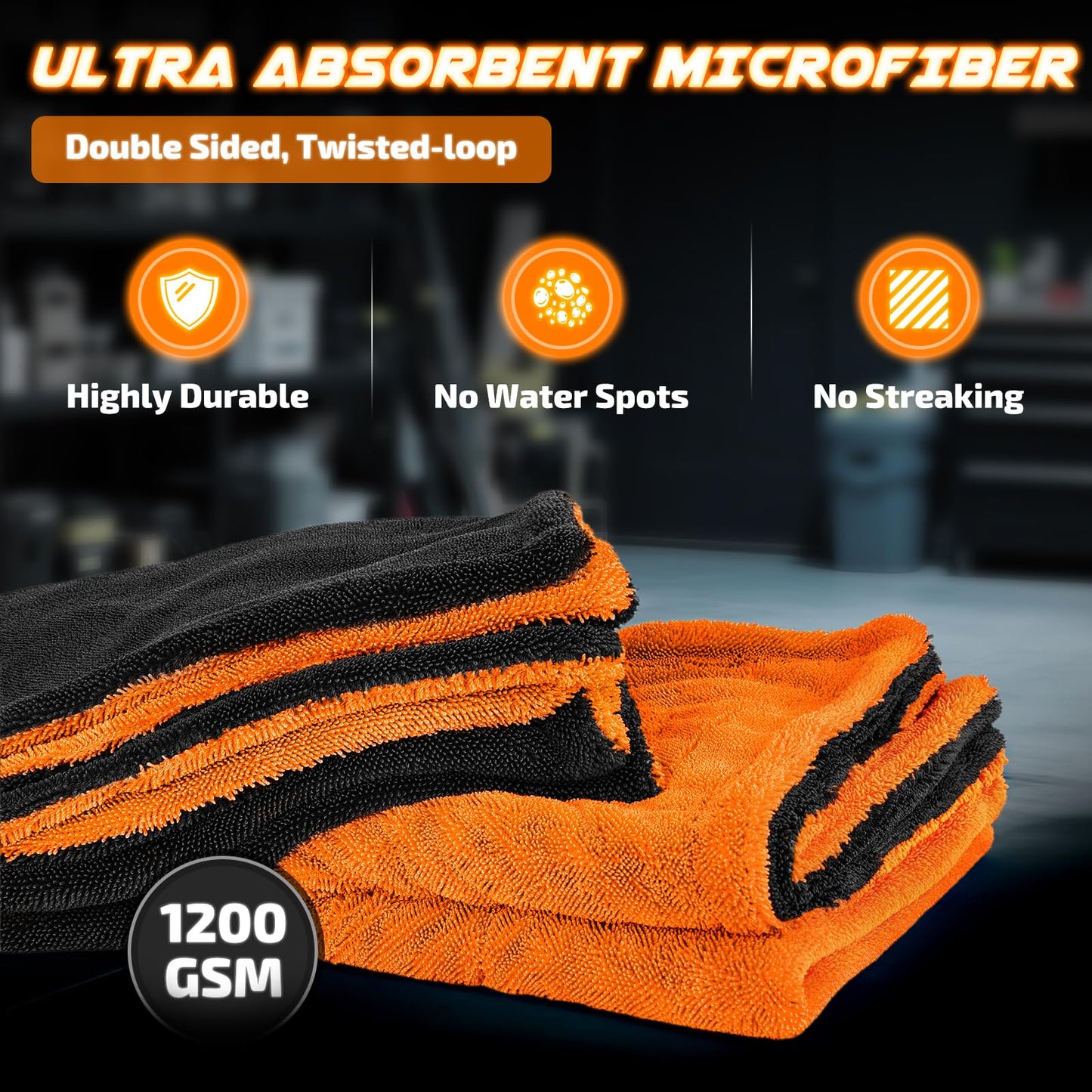 2-Pack 1200 GSM Car Drying Towels - 36"x24" Double-Twist Microfiber, Ultra-Absorbent & Scratch-Free Edgeless Design