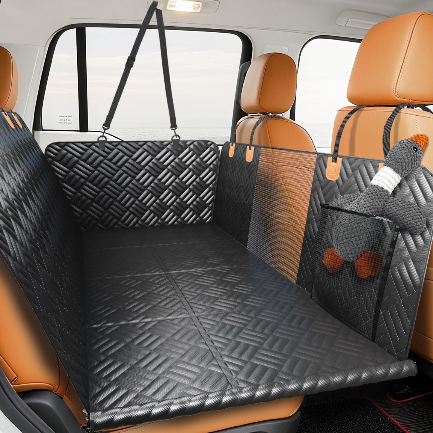 PROZAR Dog Car Seat Cover - Hard Bottom Back Seat Extender for Dogs, Supports 400lbs - Waterproof Pet Hammock for Car, SUV & Trucks (Black)