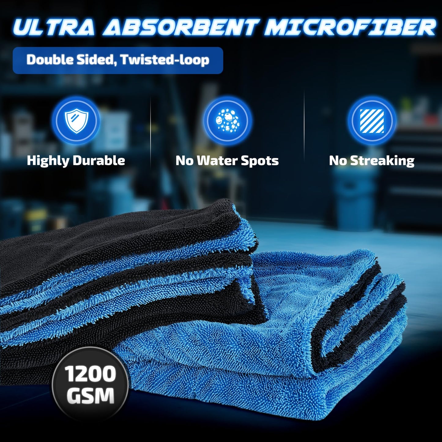 2-Pack 1200 GSM Car Drying Towels - 36"x24" Double-Twist Microfiber, Ultra-Absorbent & Scratch-Free Edgeless Design