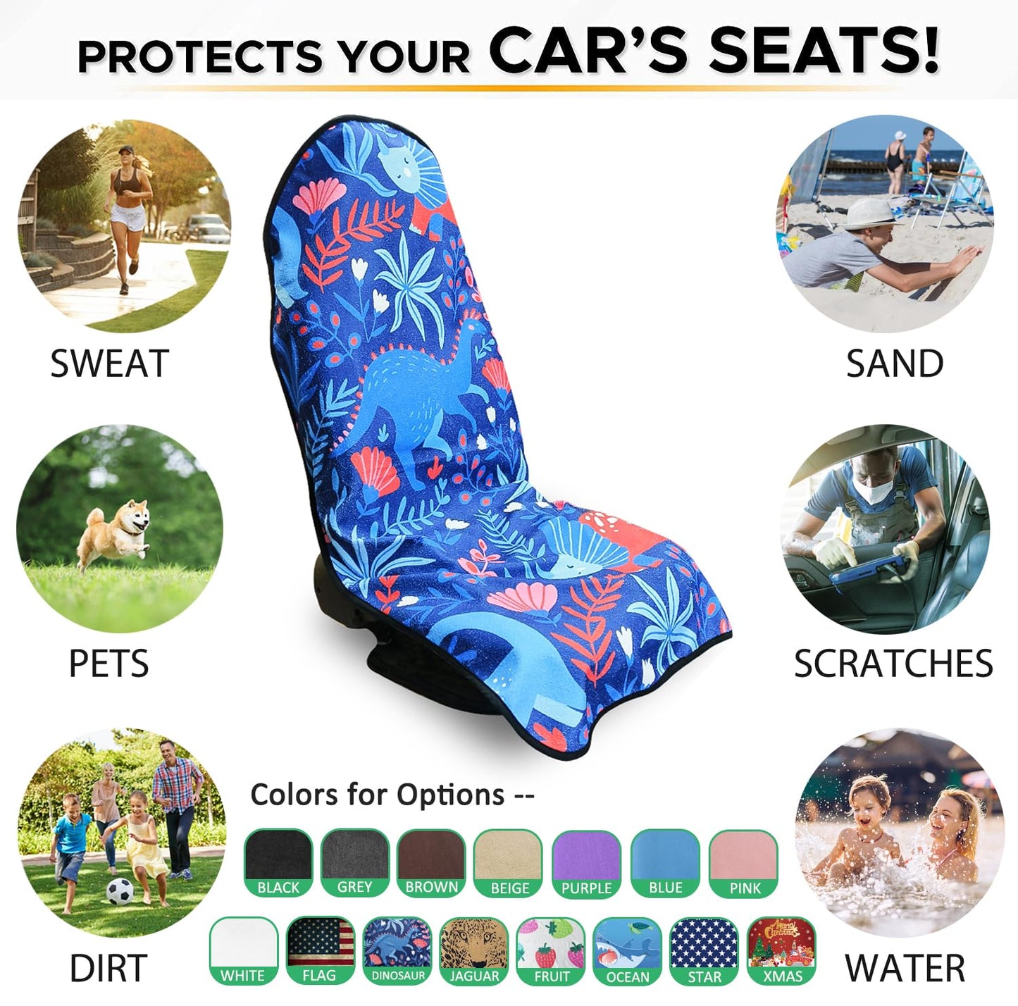 Waterproof Car Seat Cover for Athletes - Sweat-Proof Towel Bucket Seat Protector for Post-Gym, Running, Swimming & Beach - Universal Fit, Black