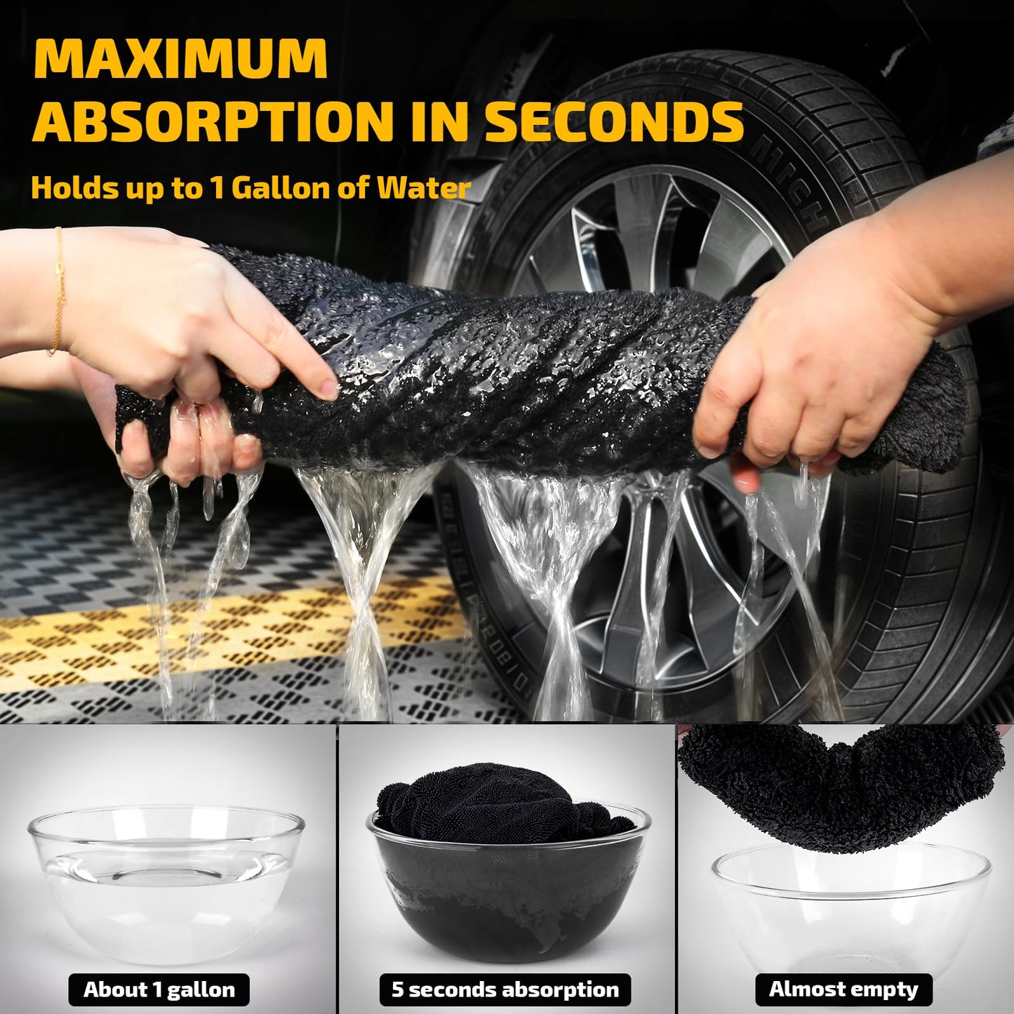 2-Pack 1200 GSM Car Drying Towels - 36"x24" Double-Twist Microfiber, Ultra-Absorbent & Scratch-Free Edgeless Design