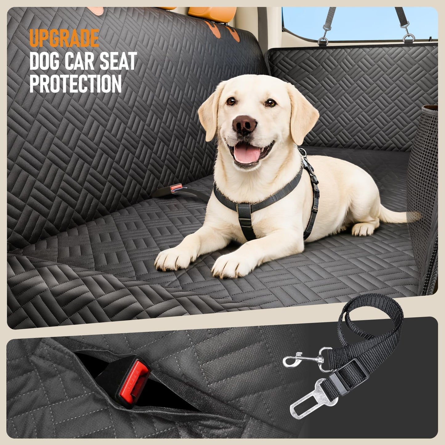 PROZAR Dog Car Seat Cover - Hard Bottom Back Seat Extender for Dogs, Supports 400lbs - Waterproof Pet Hammock for Car, SUV & Trucks (Black)